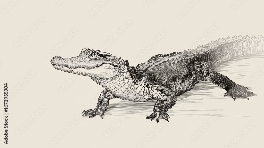 Naklejka premium Detailed Illustration of a Realistic Crocodile Crawling on Land