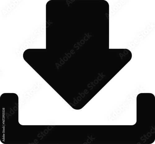 Black downward arrow over open box download icon upload icon