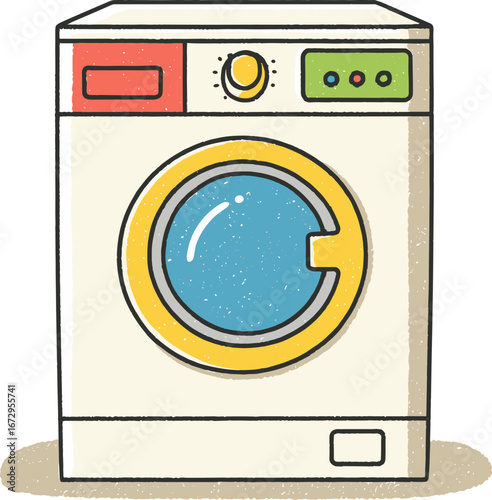 Colorful illustrated washing machine isolated on transparent background. Vector illustration.