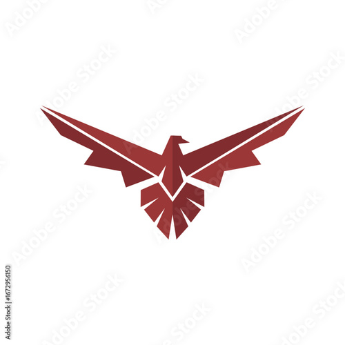 Red eagle flapping wings logo. Elegant eagle logotype vector design graphic, phoenix falcon or hawk illustration