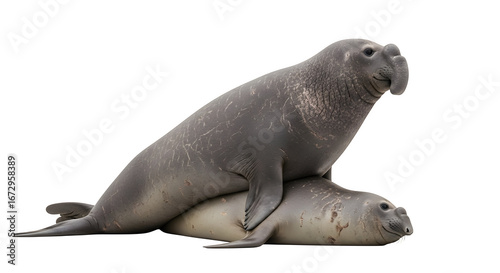 Two elephant seals mating on a beach with a for creative use