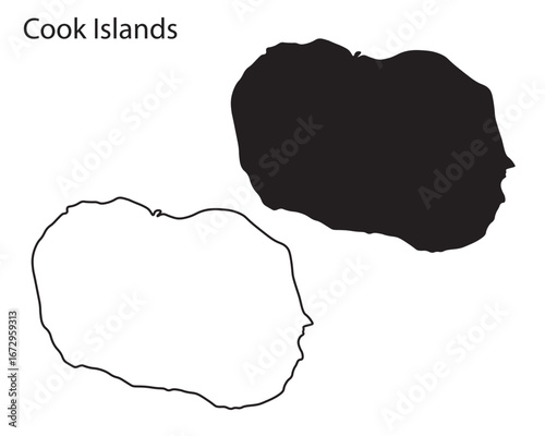 Simple Cook Islands map silhouette vector. Black outline of Pacific island nation, perfect for travel graphics, infographics, and design use