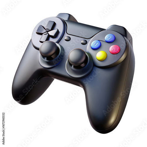 3d gaming controller with colorful buttons isolated on transparent background