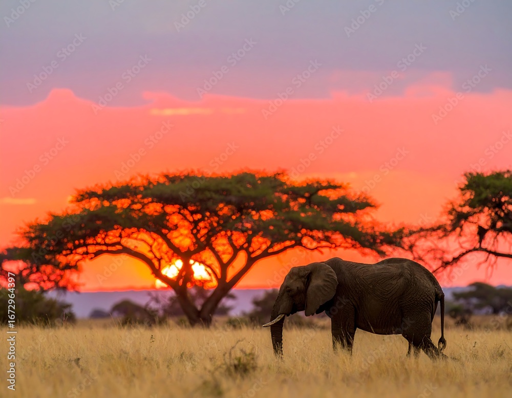Fototapeta premium African elephant at sunset