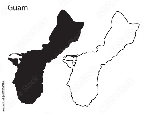 Simple Guam map silhouette vector. Clean black outline of Pacific island territory, perfect for infographics, prints, and digital design projects