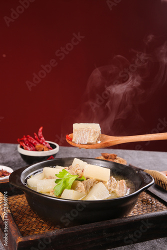 Stewed Beef Brisket Cubes with White Radish in Hot Soup - Traditional Asian Comfort Food