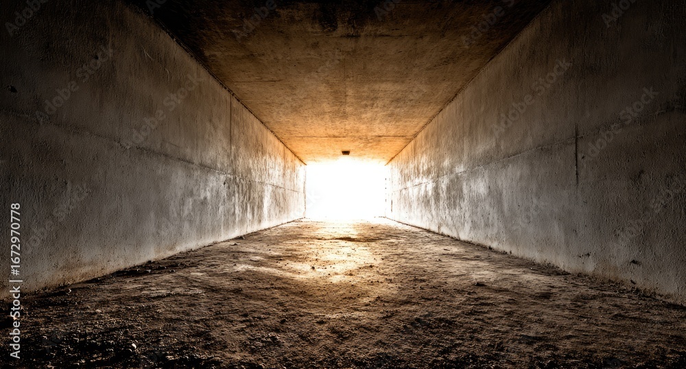 Obraz premium Concrete tunnel, light at end