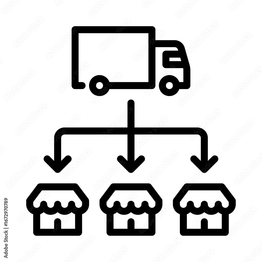 Fototapeta premium Distribution outline icon. Distribution to Store black line illustration. 