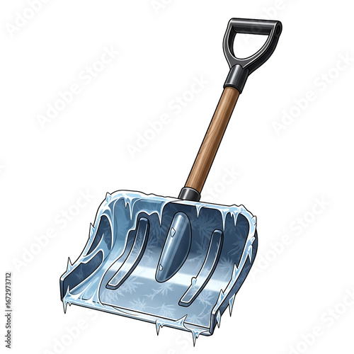 cartoon snow shovel with ice and wood handle clip art preview