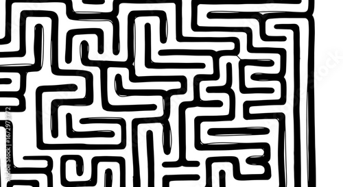 Hand drawn abstract maze pattern, depicting a puzzle and challenge, on an isolated white background.
