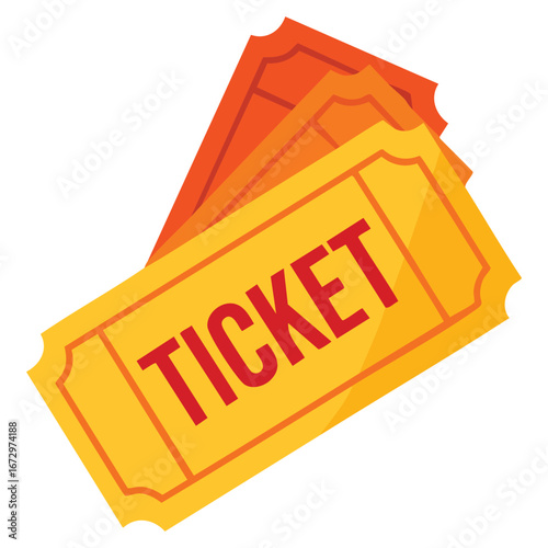 Cartoon illustration of ticket icon. Vector ticket icon for web isolated on a white background, great for cinema, travel, entry pass, shows, and entertainment visuals.