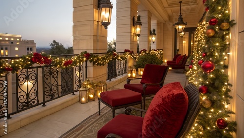 Bohemian Christmas Balcony with Colorful Cushions USA