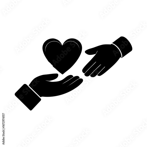 Hands giving heart love care support charity silhouette vector illustration