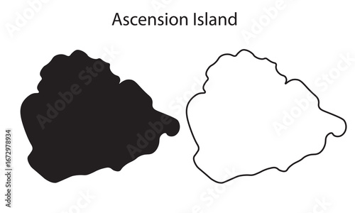 Simple Ascension Island map silhouette vector. Clean black outline of remote South Atlantic island, perfect for travel, infographic, and design projects