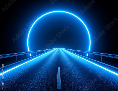 Empty road leading to a glowing circle