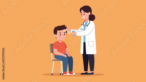 Pediatrician Consults Young Boy Patient During Medical Checkup Comprehensive Care and Health Assessment