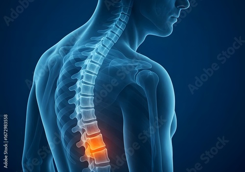 Human spinal cord misalignment or slipped disc - Medical X Ray 3D Illustration with blue background