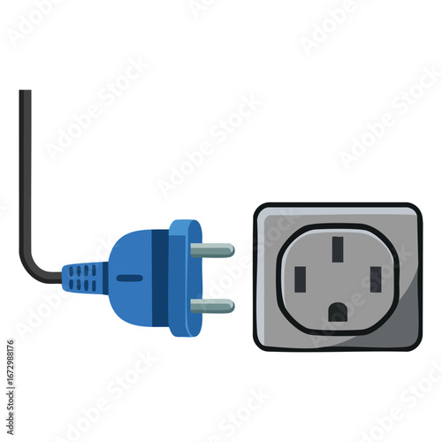 Cartoon plug and socket icon on white background flat design vector illustration perfect for web banner mobile infographic and electrical concept visuals