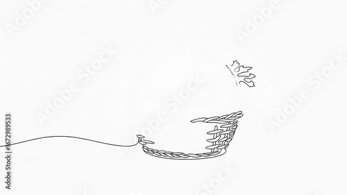 A simple line drawing of a woven basket filled with apples, showcasing a minimalistic design