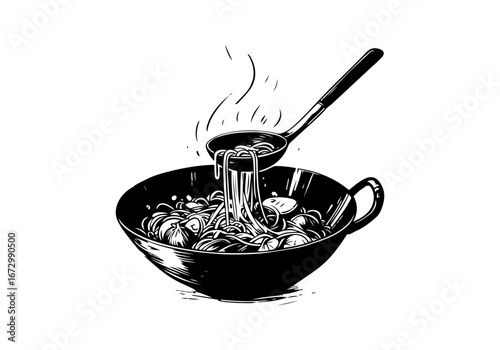 Wok hand drawn vector illustration