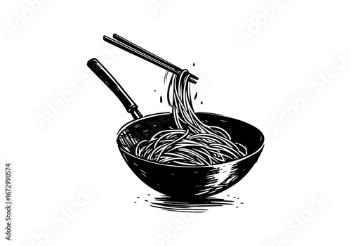 Wok hand drawn vector illustration