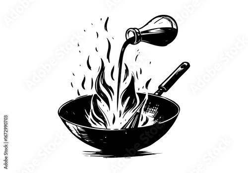 Wok hand drawn vector illustration