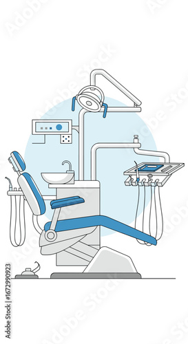 Modern dental examination chair and equipment for oral health care procedures