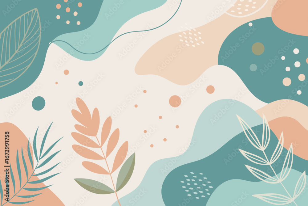 Naklejka premium Stunning organic shapes and leaves create a vibrant modern background for creative projects and designs