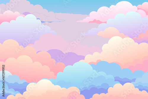 Whimsical pastel clouds creating a dreamy sky, perfect for backgrounds and dreamy designs, originally a vector