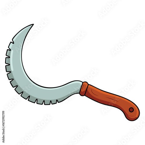Cartoon sickle flat icon, hook sickle vector illustration isolated on white background, ideal for farming, gardening, and harvest themed designs.