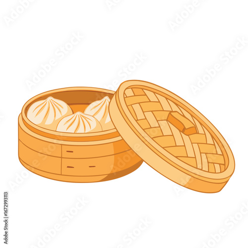 Steamed dumplings in bamboo basket food steaming