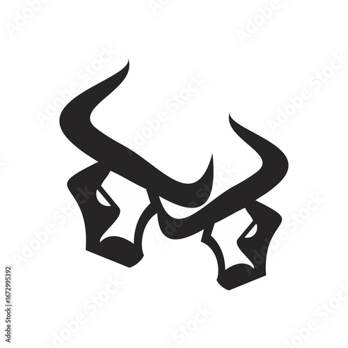 Stylized Abstract Black Bull Heads with Horns Graphic Design Logo