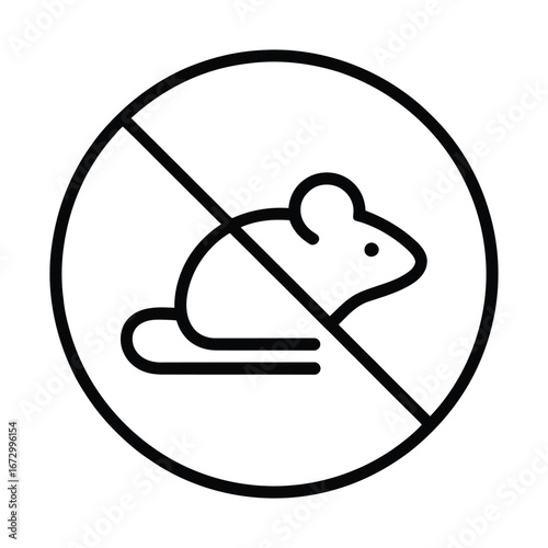 No mice allowed symbol with a mouse silhouette inside a circle with a diagonal line silhouette