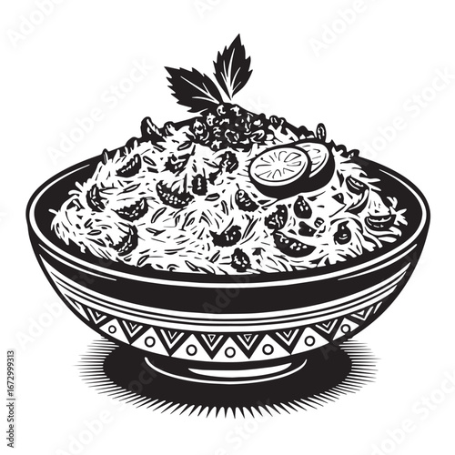 black biryani Silhouette Vector, High Quality Illustration on White Background