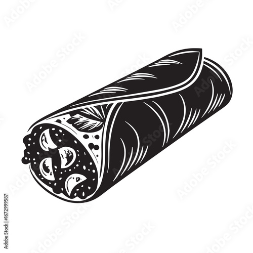 black burrito Silhouette Vector, High Quality Illustration on White Background