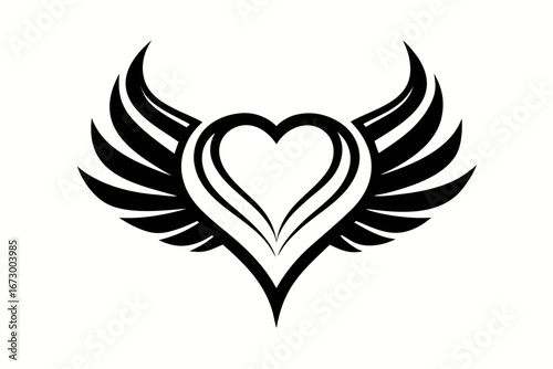 Heart with wings flying symbol of love and romance