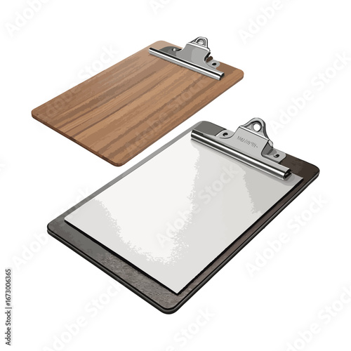 Modern Wooden and Leather Vector Clipboards with Metal Clips – Professional Office Supplies for Work, Study, and Organization