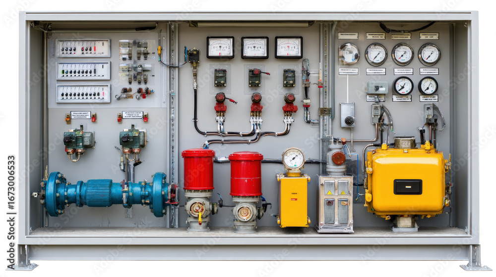 Fototapeta premium Pumping machine control panel background isolated on a Transparent background, PNG file.