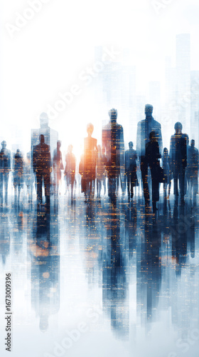 Business people city silhouette urban modern teamwork reflection group professional abstract walking collaboration success diversity