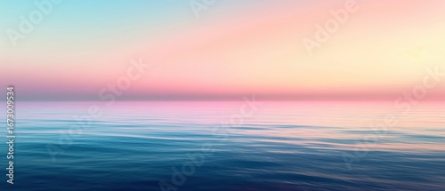 Serene ocean horizon at dusk: pastel sky meets gentle waves in tranquil scene