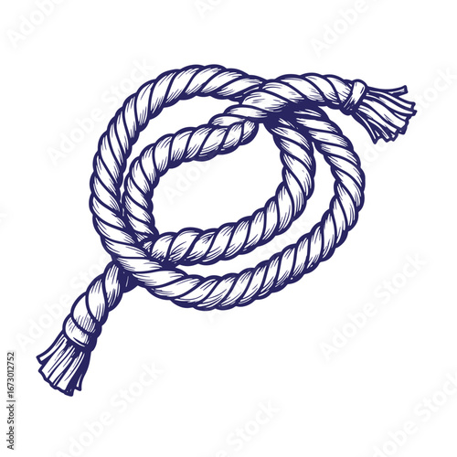 Hand-drawn illustration of a thick nautical rope coiled and tied in a decorative arrangement