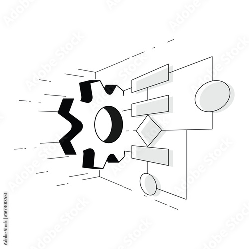 Abstract gear evolving into algorithmic shapes, symbolizing industrial transition, smart manufacturing, process automation, digital transformation, and integration of intelligent systems.