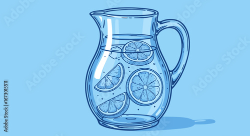 Refreshing Lemonade Pitcher A Cartoon Illustration of Citrus Infusion.