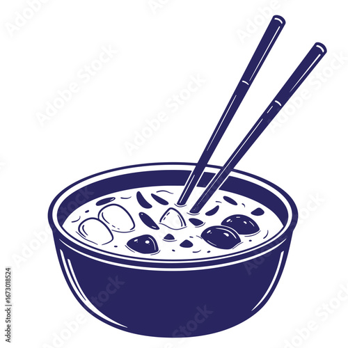 Simple illustration of a bowl of soup with chopsticks in a vector graphic