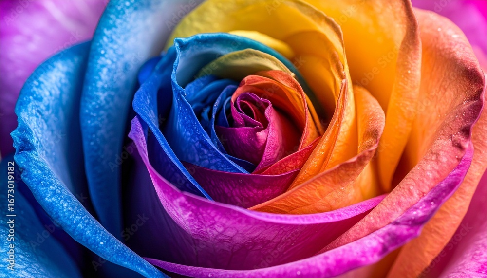Obraz premium Vibrant Rainbow Rose Close-Up A Symphony of Colors