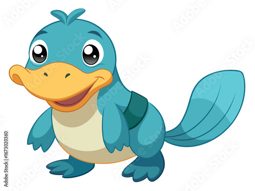 Cartoon platypus with a duckbill isolated on white background, a charming and playful animal character