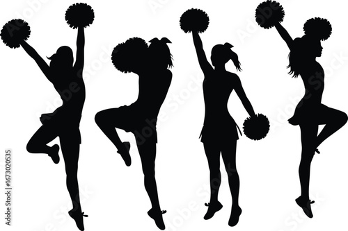 Four Cheerleaders in Dynamic Action Silhouettes.