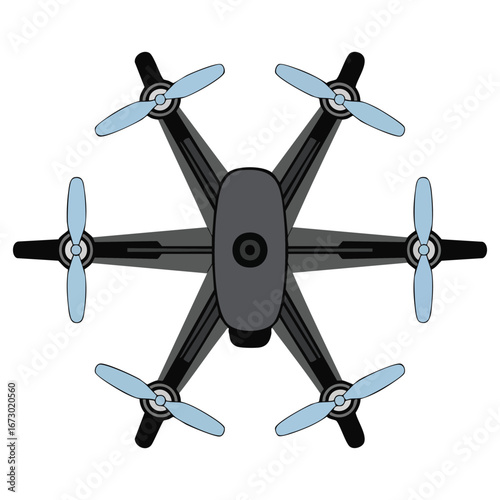 Cartoon vector drone quadrocopter illustration in flat style isolated on white background perfect for technology web elements flying themes and games
