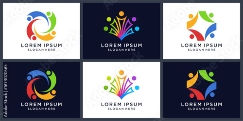 Teamwork logo design template set