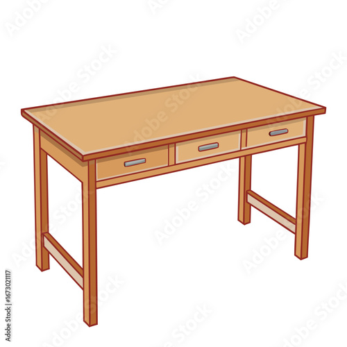 Wooden desk with drawers and metal handles furniture
